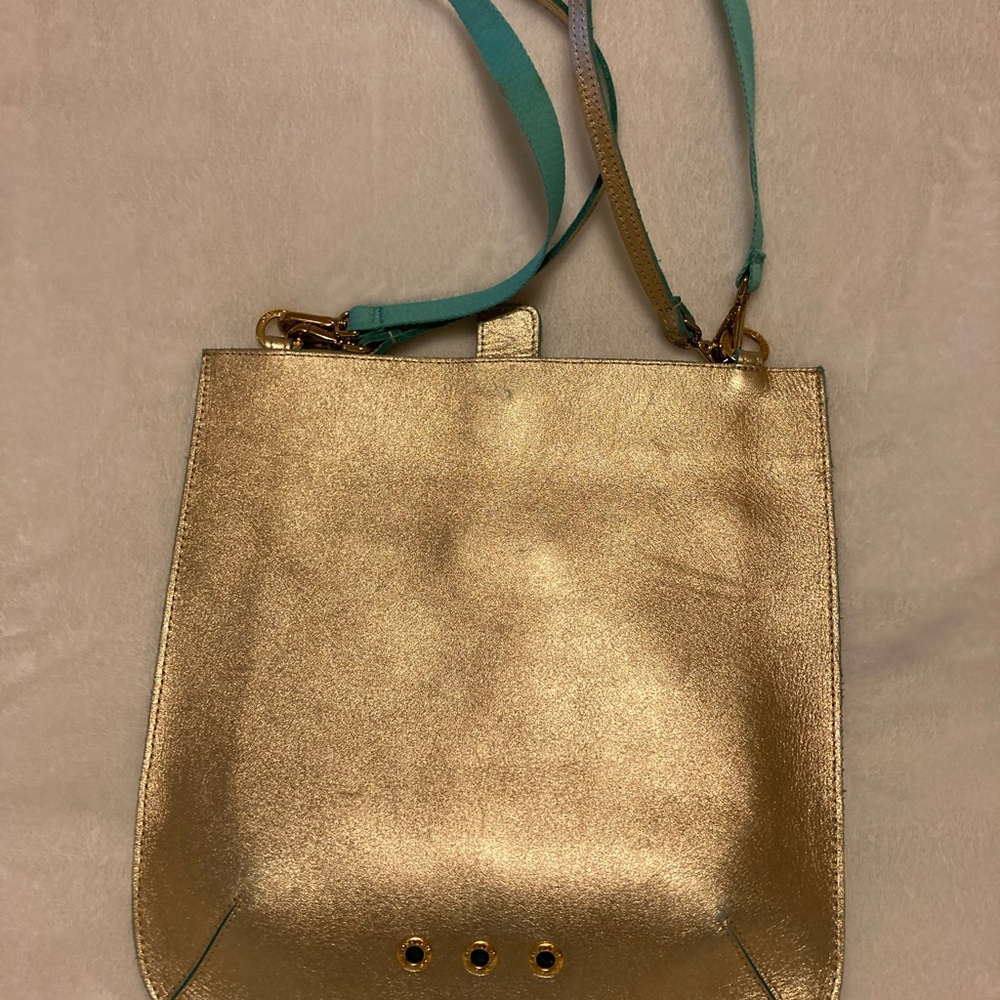 Beautiful Authentic Osklen Golden and Turquoise Leather Purse